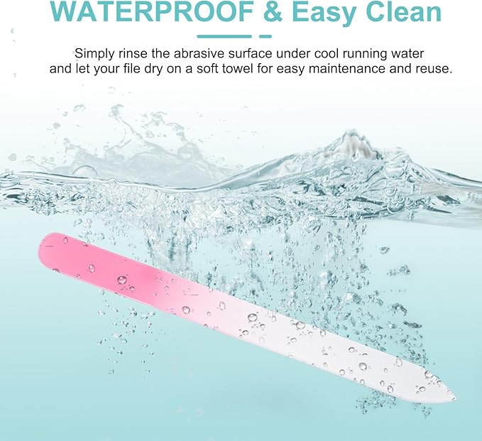 HARFINGTON Glass Nail File Kit 280 Grit Double Sided Professional Manicure Crystal Fingernail Files with Case for Natural Nail Art Shine Polishing Buffer, Light Red