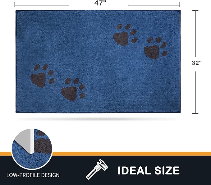 PURRUGS Dirt Trapping Door Mat 32" x 47", Non-Skid/Slip Machine Washable Microfiber Entrance Rug, Shoes Scraper, Dog Doormat, Super Absorbent Floor Mat for Muddy Wet Shoes and Paws, Blue