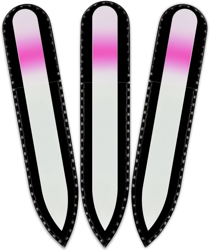 Mont Bleu Rainbow Crystal Nail File in Black Pouch - Small - Purse Size - Czech Tempered Glass - Handmade in Czech Republic - Smooth & Gentle Filing