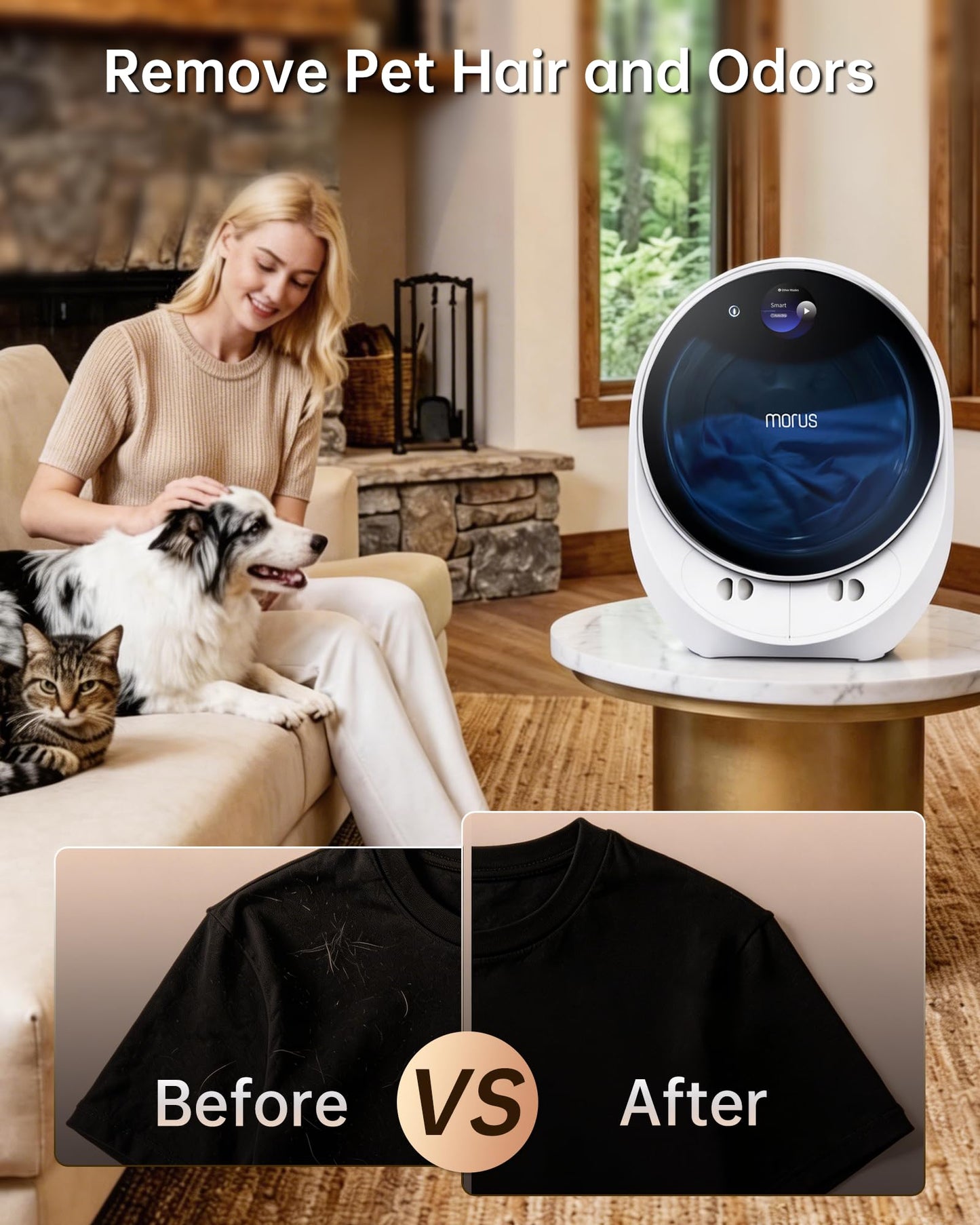 Morus Clothes Dryer with 8 Smart Drying Modes,1200W Dryer Machine with Stainless Steel Drum, No Installation Required, Plug & Play, Anti-Crease, Odor Removal,for Apartments Dorm RV