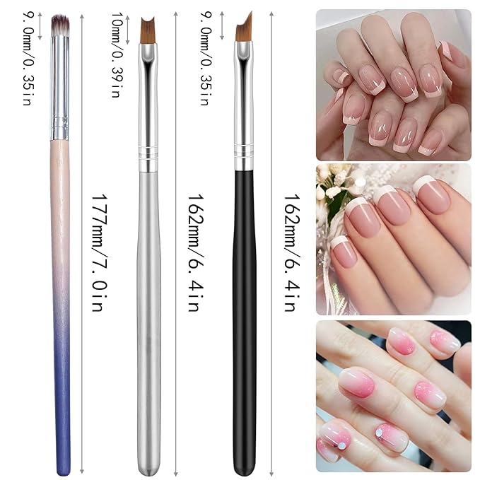 6Pcs Ombre Nail Brush and French Tip Brush, Half Moon Shape French Brush for Nails Acrylic Nail Art Brushes Ombre Nails Painting Pen Brushes French Manicure Brush Nail Tool