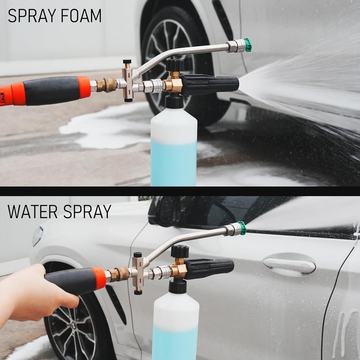 Hourleey Foam Cannon Dual-Connector Accessory, Pressure Washer Double Tip Attachment for Soap Cannon with 7 Power Washer Sprayer Nozzles, 1/4" Quick Connect, 4000 PSI