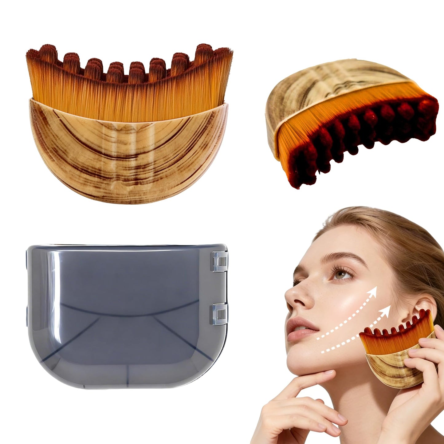 Lymphatic Contour Face Brush, Manual Drainage Massager, Natural Makeup Brush with Soft Bristles, Hypoallergenic Ergonomic Facial Cleansing for Sculpting (3-PCS)