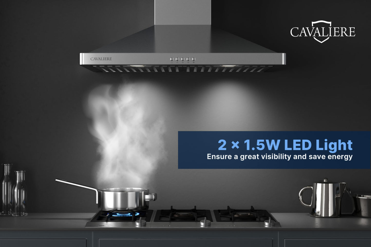 CAVALIERE Value-Focused 462 CFM Wall Mount Range Hood 30 Inch, 3-Year Warranty, Enhanced Stainless Steel, Ducted/Ductless Range Hood Convertible (Kit Included) LED Lights, Baffle Filter, Touch Control