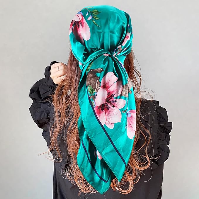 vimate 35" Square Silk Like Head Scarf - Women's Fashion Satin Scarf Bandana for Hair Wrapping at Night.