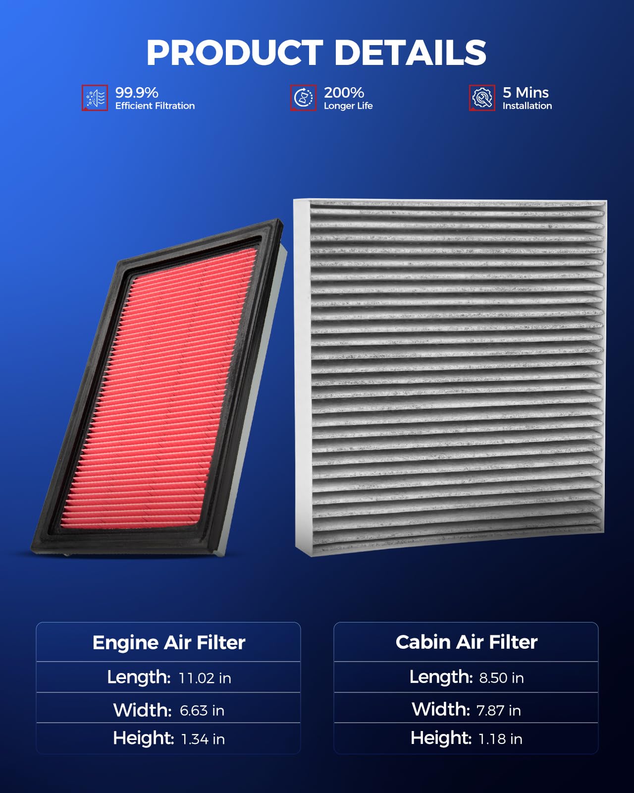 KAX Engine & Cabin Air Filter Kit, Replacement for Toyota Camry 2002-2006, Sienna 2004-2010 3.3L/3.5L, Solara 2004-2008, Lexus RX350 2007-2009, ES330 2004-2006, Replace# CA9360 CF10132