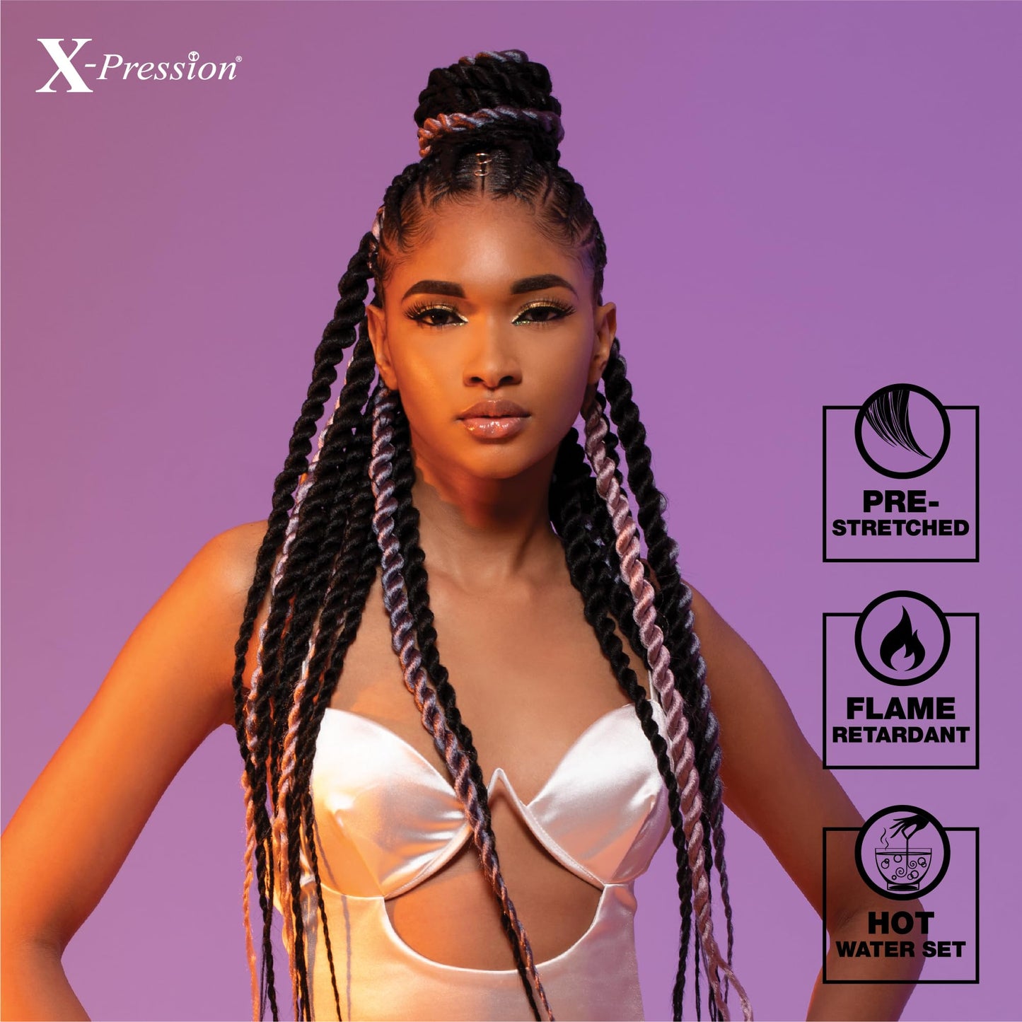 Sensationnel X-pression prestretched braiding hair - 3x braid 58 inch all kanekalon flame retardant synthetic braid for box braids and twists (5 pack, 1B OFFBLACK)