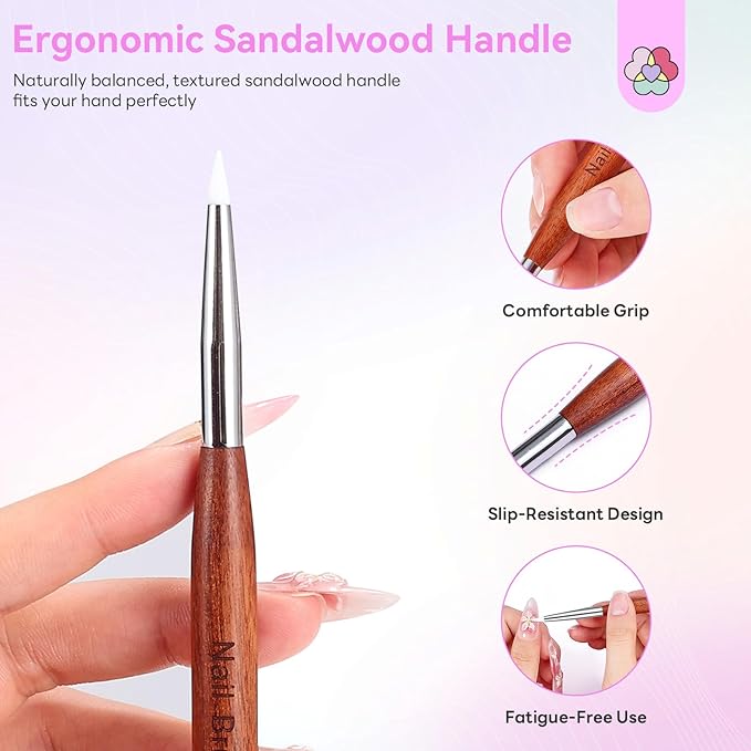 SAVILAND Nail Art Sculpture Pen: Silicone & Metal Dual Tipped Nail Brushes Silicone Nail Art Tools for Design Nail Foil Carving Drawing Shaping Effect Nail Art Pens Sandalwood Handle for Home DIY