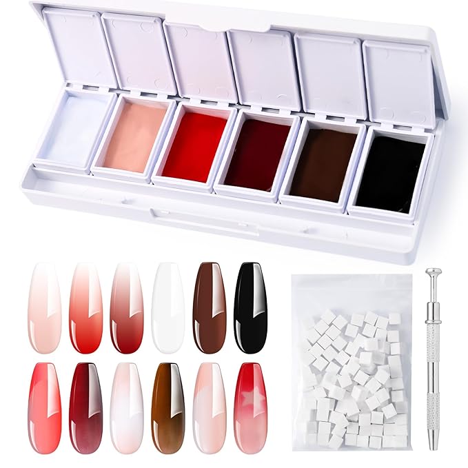MelodySusie Gradient Painting Gel, 6 Colors Autumn Winter Ombre Gel Polish with 100 Sponges&Metal Grabber Set for Aura Nails, French Manicure, No Wipe, Soak Off UV, DIY Nail Art Palette Caramel Brown