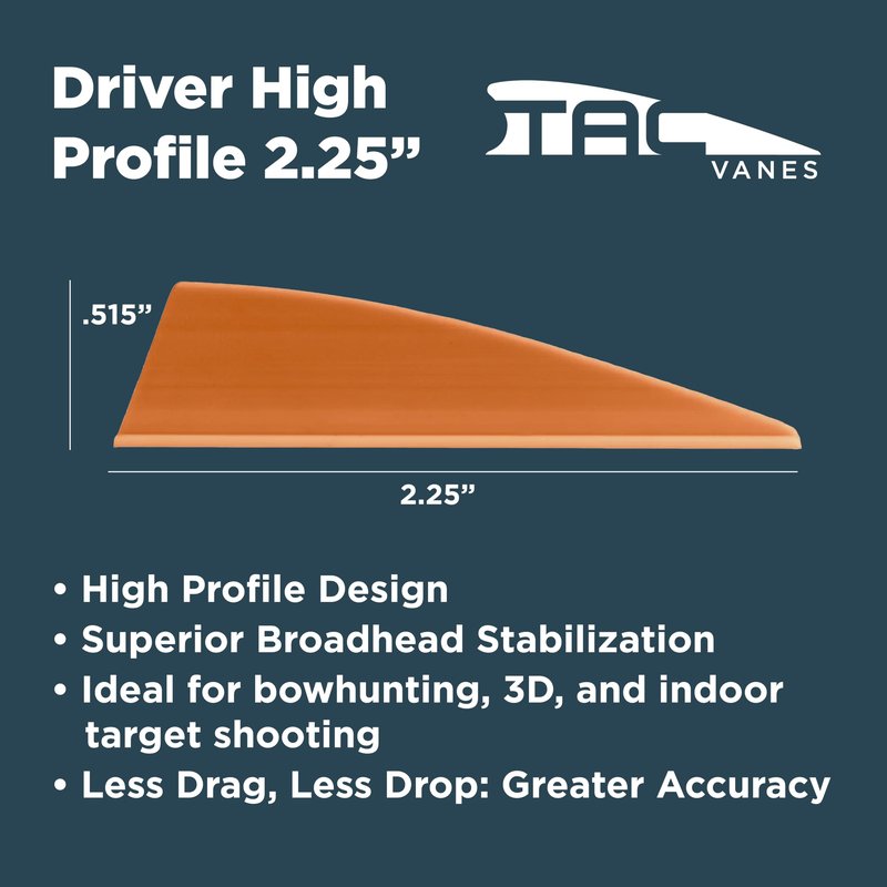 TAC Vanes Driver High Profile 2.25" Arrow Vanes, Black 100 Pack, Archery Fletching Vanes for Arrows, Durable Bonding Design, Built for Stable Flight in Hunting & Target Shooting