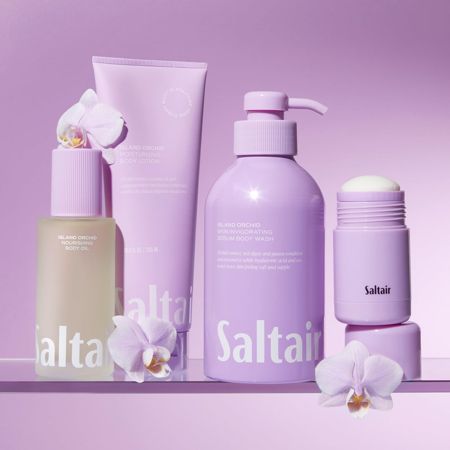 Saltair Body Wash 2-Pack – Moisturizing Body Wash with Hyaluronic Acid & Orchid Extract – Scented Shower Gel for Women and Men – Island Orchid Scent, 2x 17oz – Vegan, Cruelty-Free, Paraben-Free