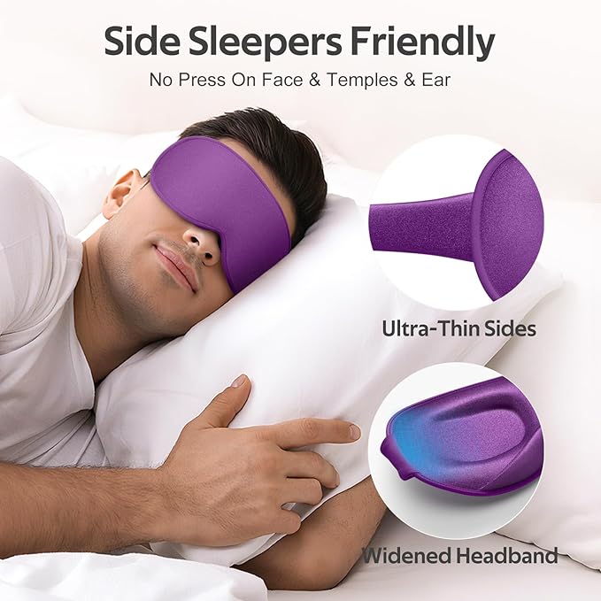 Sleep Mask for Women Men - 100% Blackout Eye Masks for Sleep - 3D Soft Sleeping Mask for Side Sleepers - Zero Pressure Lash Extensions Eye Cover Shade for Airplane Travel Essentials, Purple