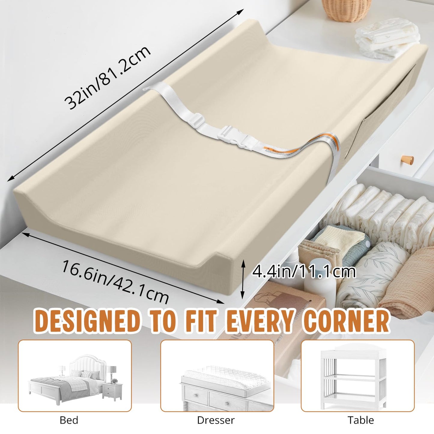 JVEOO Vegan Leather Baby Changing Pad, Waterproof & Wipeable Soft Diaper Changing Mat 32“ x 16.6" Comfortable Infant Changing Station for Dresser & Table