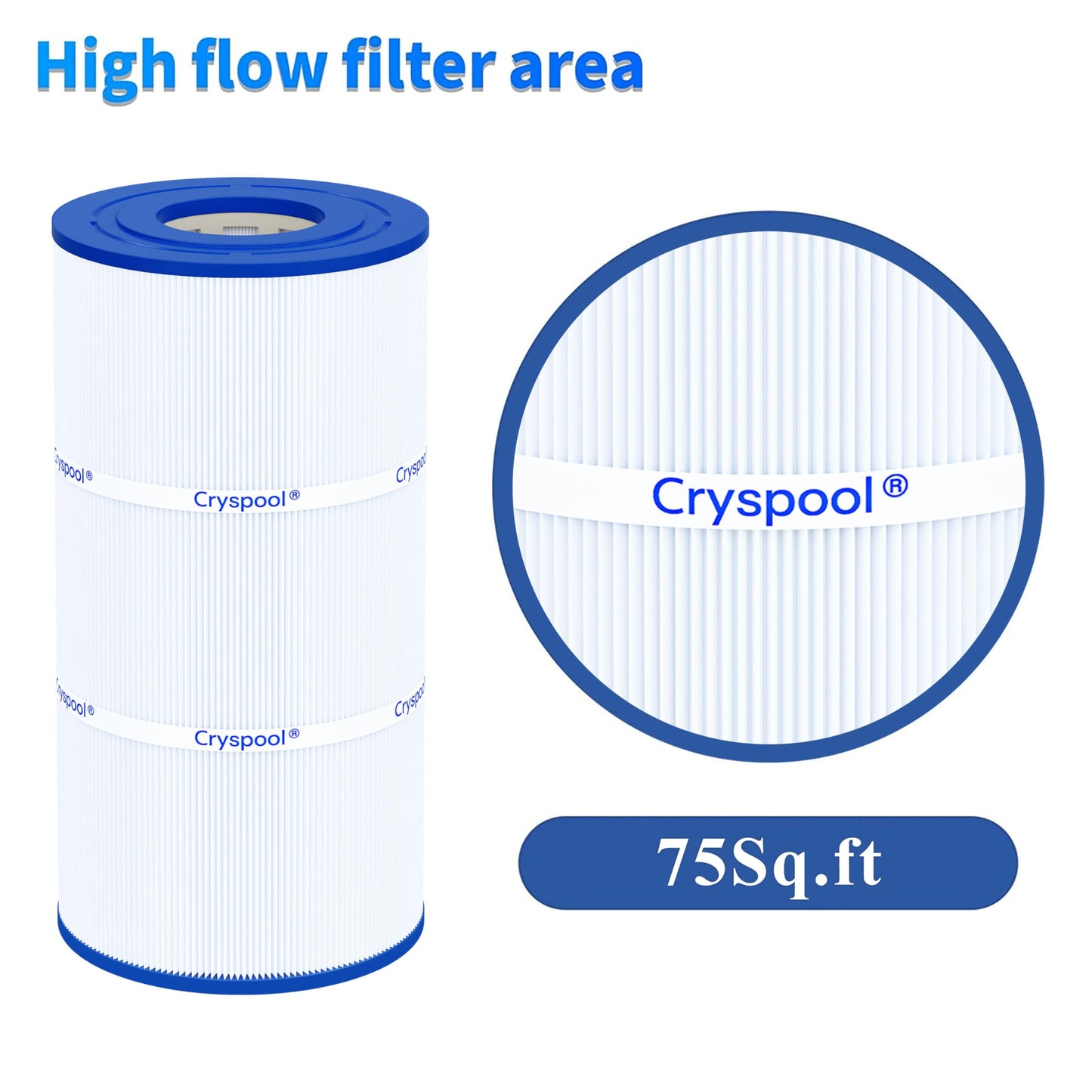 Cryspool® 08045 Filter Compatible with CX760RE, C751, Clearwater II 75, Pro Clean 75, PA76, C-8411, FC-1255, 75 Sq. Ft Pool Filter Cartridge, 1 Pack
