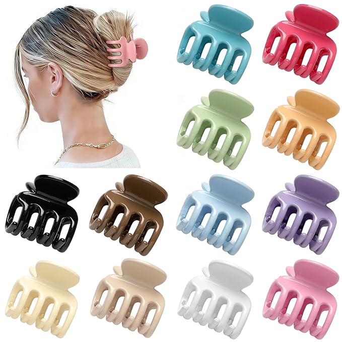 12Pcs Hair Clips for Women 1.8 Inch Small Claw Clips for Thin Hair Medium Hair Claw Clips for Thick Hair Accessories for Women Girls (Gloss Colorful)