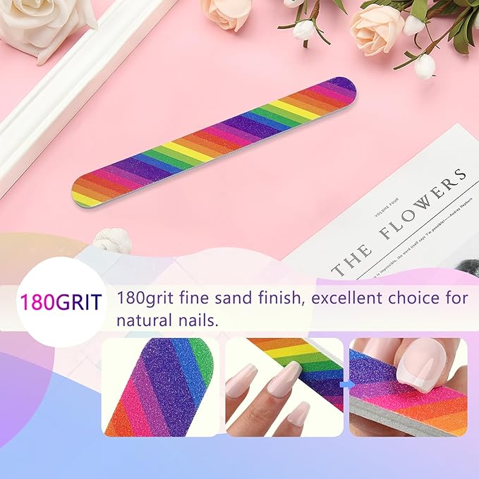 12PCS Professional Double-Sided 100/180 Grit Nail Files Colorful Manicure Pedicure Tools