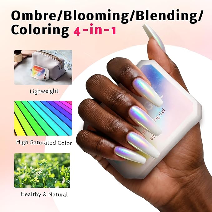 Christmas Pearl Gel Nail Polish, 9 Colors Glitter Ombre Gel Polish Palette Pat Paint Aurora Mermaid Gold Silver Green Pink Sparkle Reflective Holographic, 100Sponges 6Brushes 1Grabber (Set 12)