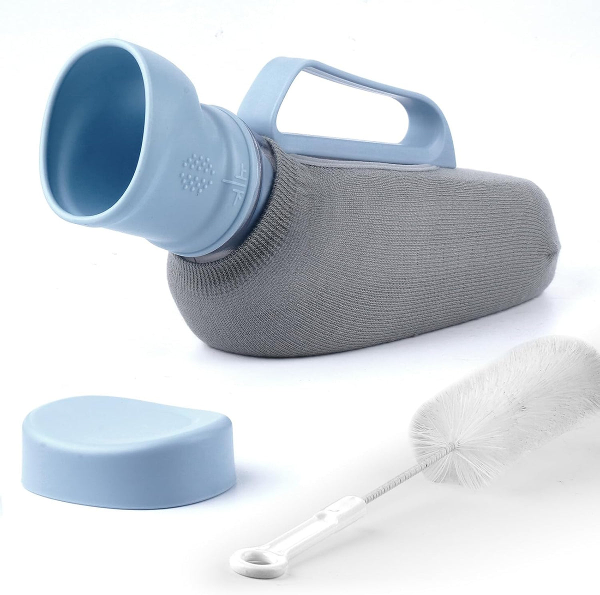 Portable Urinal for Men - 40oz Male Urinal Bottle, Leak-Proof Travel Urinals for Mens with Knitted Sleeve & Cleaning Brush, Reusable Pee Bottles for Men for Car Trip, Camping & Bedside Use