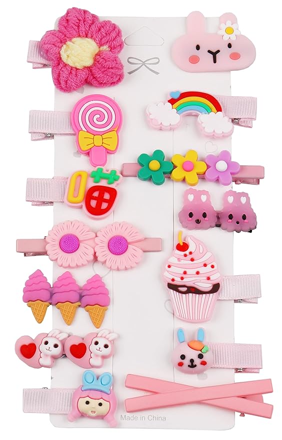 Hairpin Candy-colored kid's hair accessories, flower and fruit, rainbow hairpin set, girl cartoon animal cute hairpin,Package include 56pcs Hair Clips