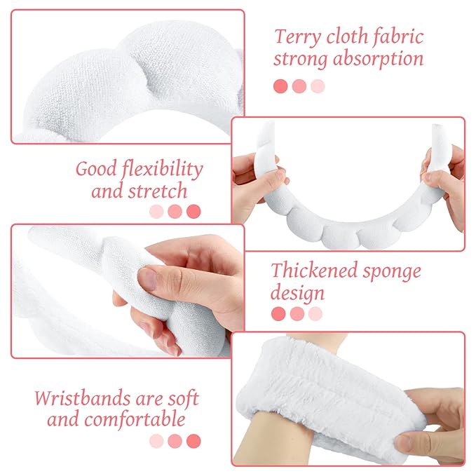 WSICSE Spa Headband for Washing Face, Sponge Skincare Headband and Wrist Washband Set Stocking Stuffers for Girls Women