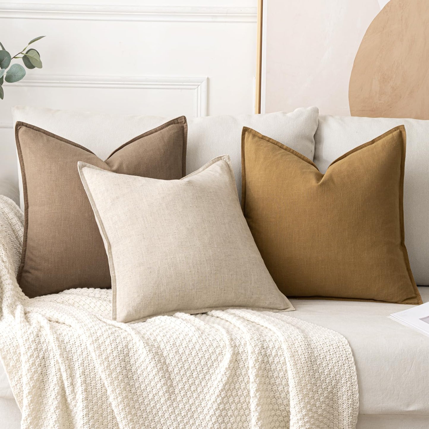 MIULEE Decorative Linen Euro Sham Pillow Covers 26x26 Natural Beige Boho FarmhouseNeutral Christmas Couch Throw Pillows for Bed Pack of 2 Accent Modern Pillowcase Sofa Livingroom Home Decor