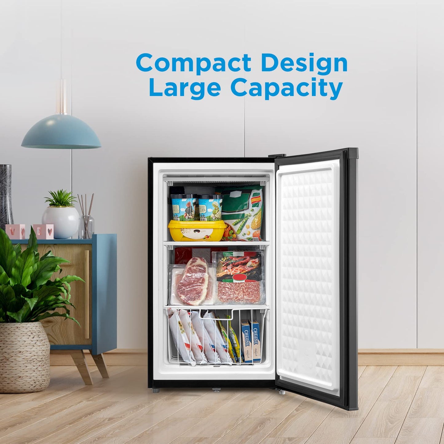 Midea MRU03M2ABB Upright Freezer, 3.0 Cubic Feet Mini Freezer, For Kitchen Apartment Office Basement or Dormitory, Black