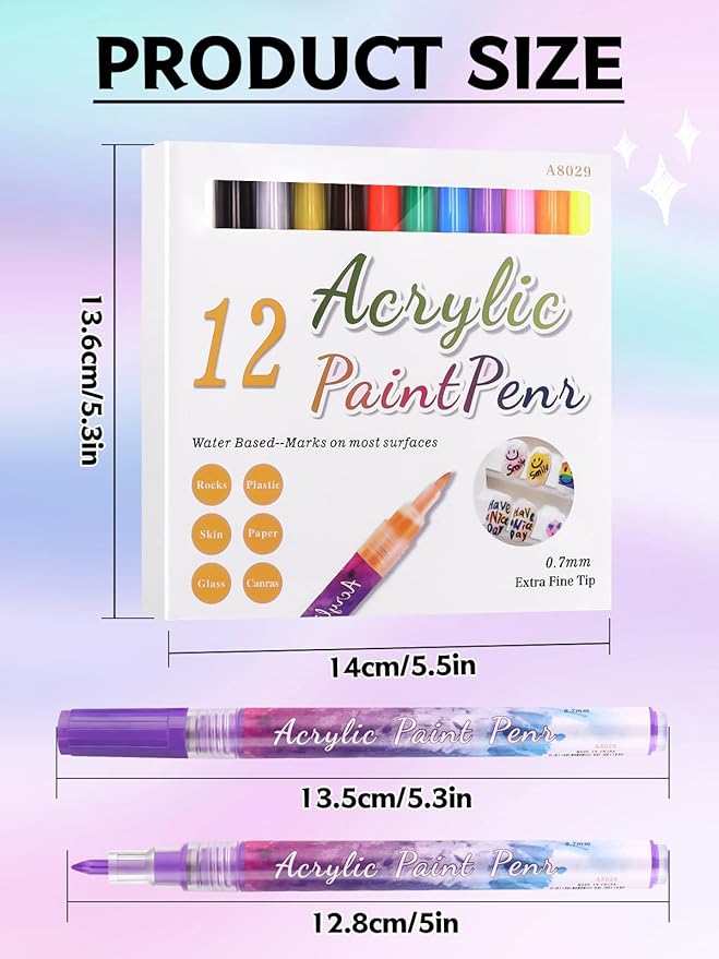 12 Color 0.7MM Nail Art Pens Set, Kalolary 3D Nail Polish Pens Quick Drying Acrylic Paint Nail Art Markers Drawing Painting Liner Brush for Nail Art Design Home & Salon Nails DIY