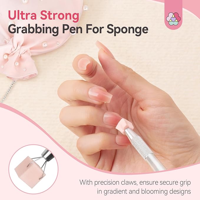 SAVILAND 100PCS Nail Sponges for Ombre: Pink Nail Art Sponges With Grabbing Pen Ombre Nail Sponge Gradient Nail Tools Aura Nails Ombre Nail Brush Professional Home DIY Nail Art Salon