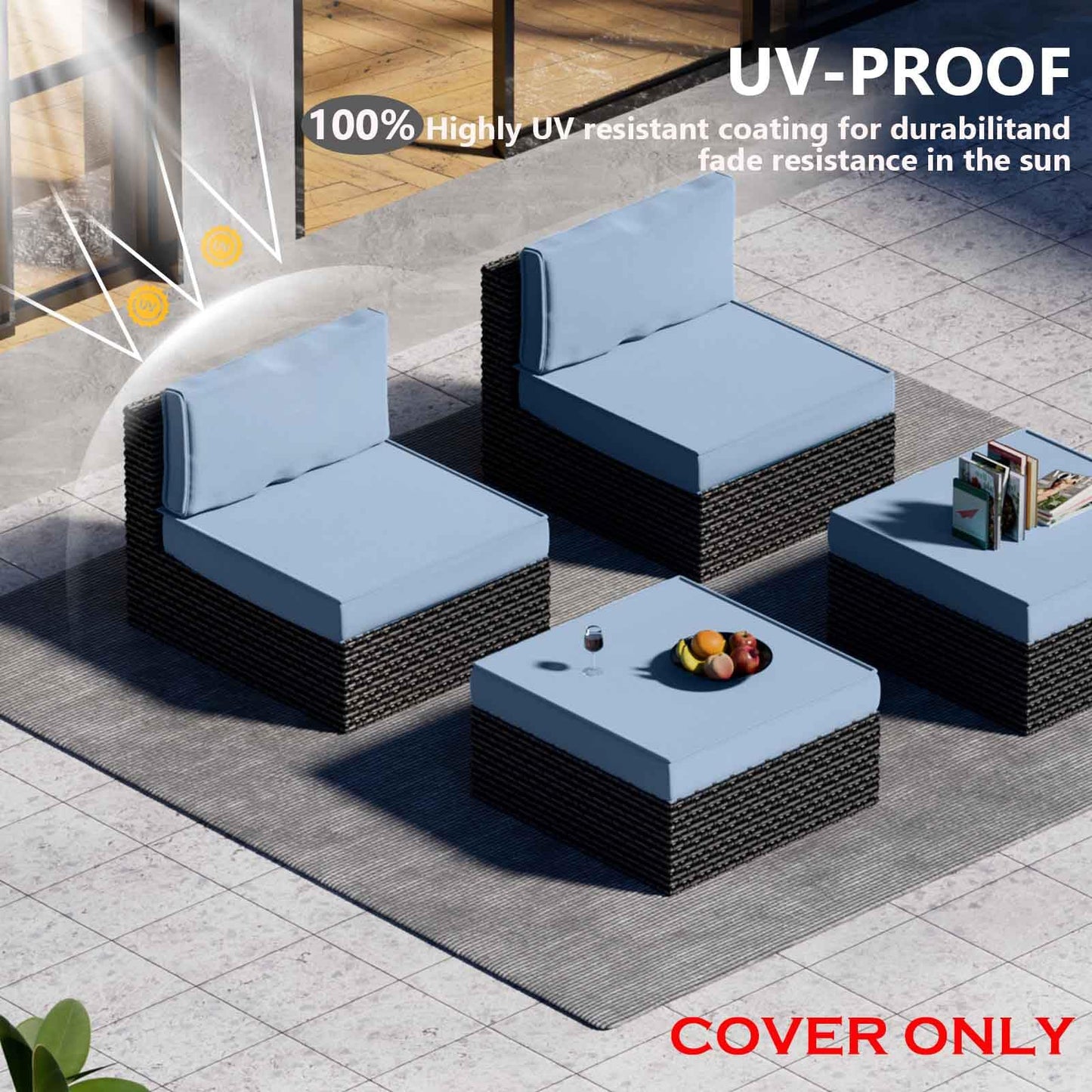 Cethytirko 9 Piece Outdoor Patio Waterproof Cushion Covers, Fits 4-Seat Wicker Rattan Sectional Couch Chair Furniture Cover Replacement Set - Fade-Resistant Patio Cushion Covers with Zipper