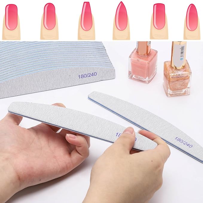 100 Pieces 180/240 Grit Nail Files for Natural Nails, Nail Buffers Double Sided Emery Boards