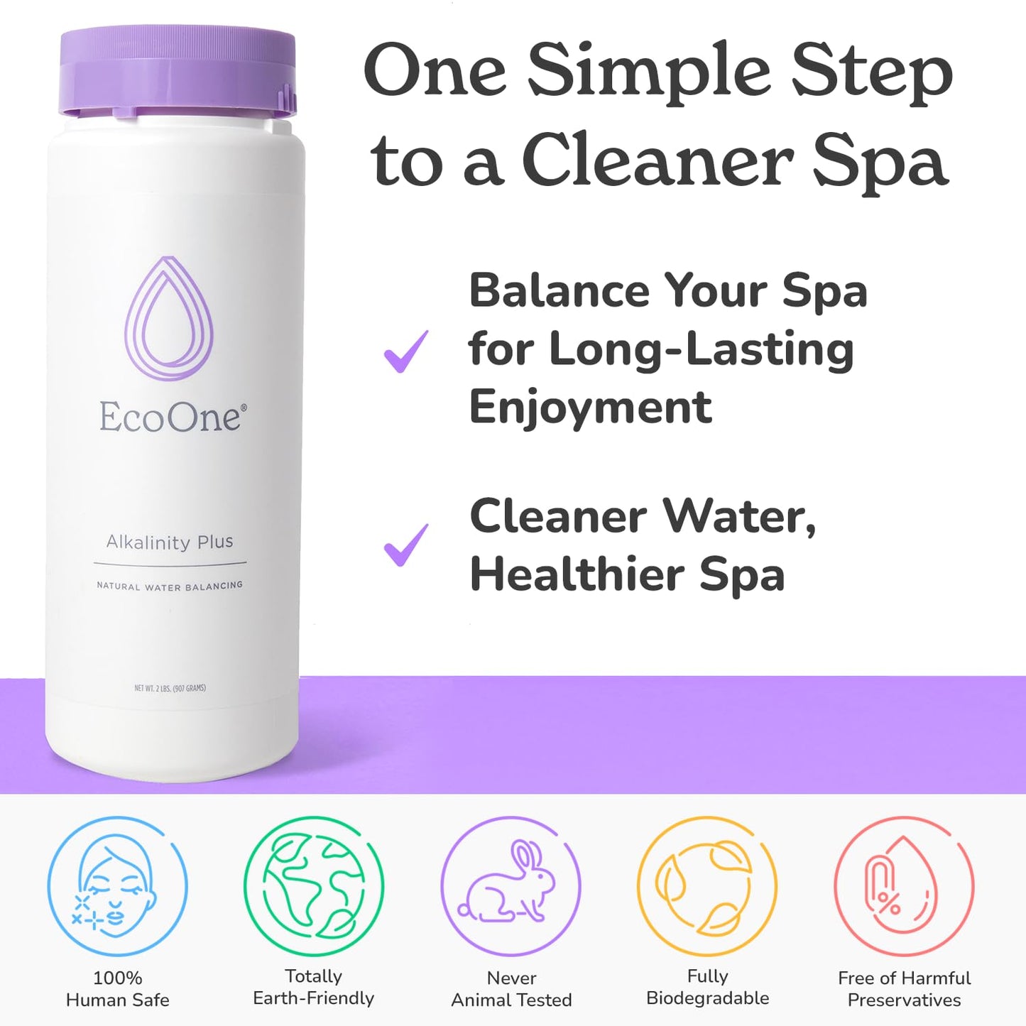 Alkalinity Plus by EcoOne | Natural Water pH Increaser for Hot Tub Application | Chlorine-Free, Phosphate-Free Hot Tub pH Increaser | Increases Alkalinity & Neutralizes pH to Prevent Buildup, 2 Lbs