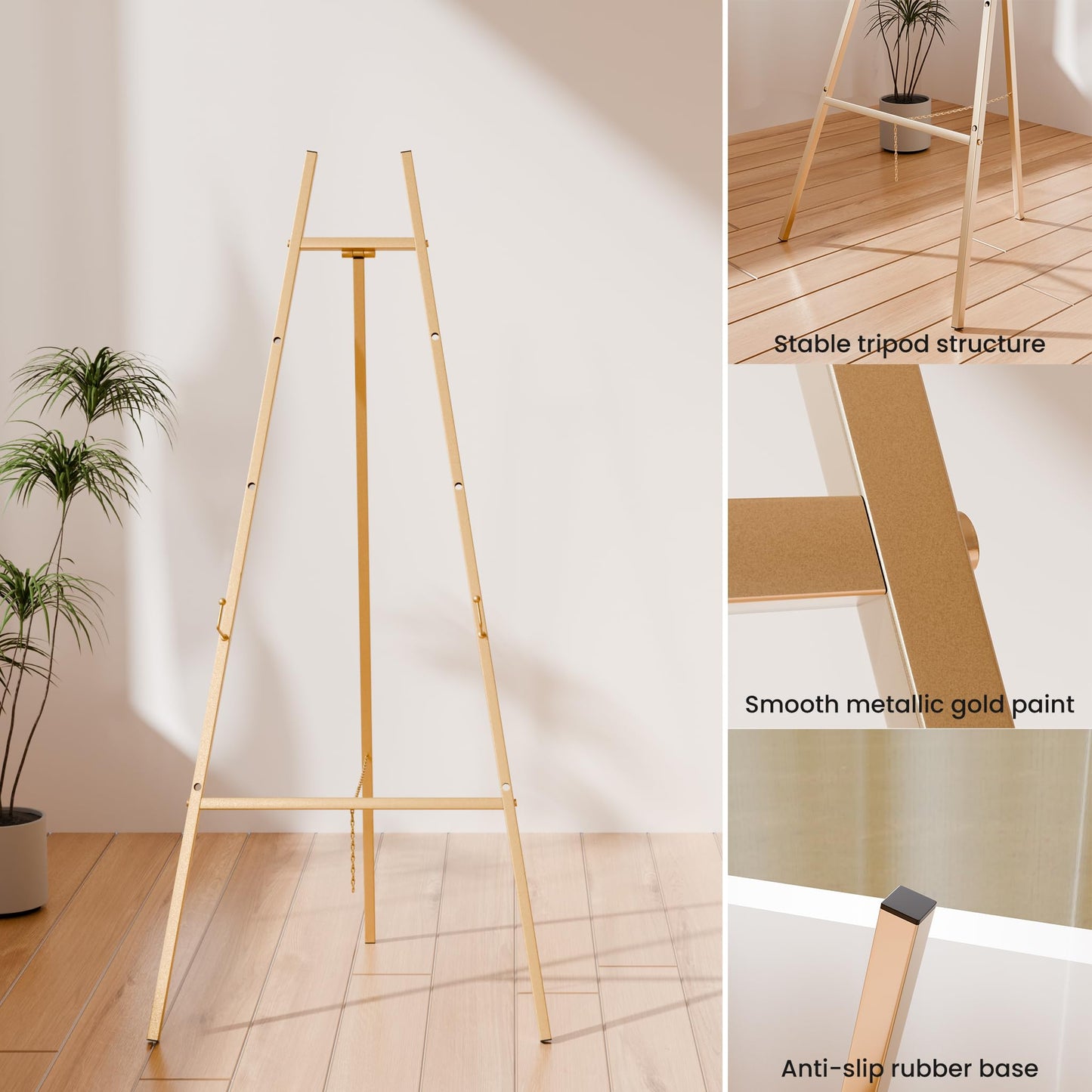 Gold Easel Stand for Sign, Heavy Duty Easel, 4-Tier AdjustableArt Easel for Painting, Wedding Sign 2pc