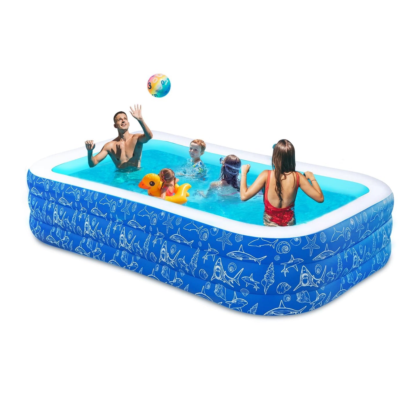 Nattork Inflatable Pool for Kids and Adults, 102" x 63" x 22" Family Full-Sized Inflatable Swimming Pool,Durable Thickened Above Ground Blow Up Pool for Kids Pools for Backyard Indoor Outdoor Shark