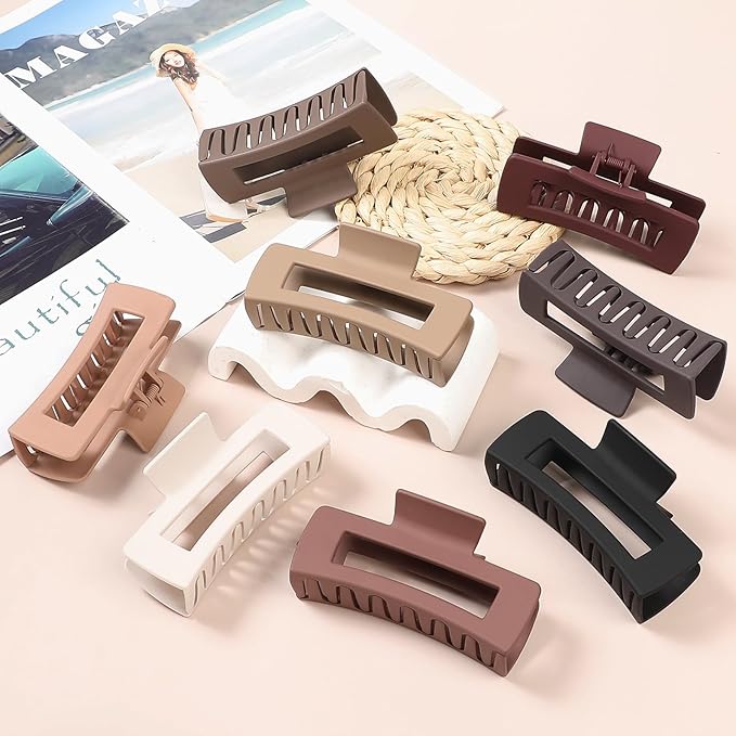 8 Pcs Hair Accessories for Women - 4.1 Inch Square Rectangle Jaw Clips for Women and Girls, Thick and Thin Hair(Coffee Red)