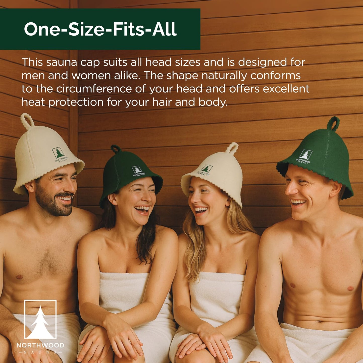 Northwood Sauna - Sauna Hat - 100% Wool Felt - Banya Hair Cap for Men & Women - One-Size-Fits-All - Spruce Green & Soft Beige (2 Pack)