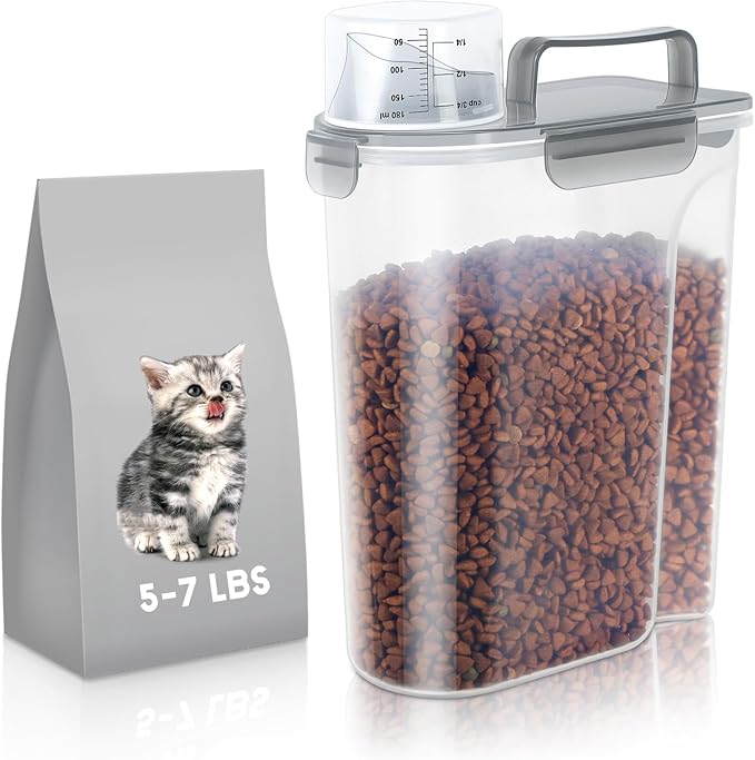 5Lbs Airtight Cat Dog Food Storage Container with Upgraded Large Nozzle BPA-Free, Pet Food Storage Containers for Rice, Grain, Pet Food, Flour, Dog Treat Storage (Clear Grey, 5L-1pack)