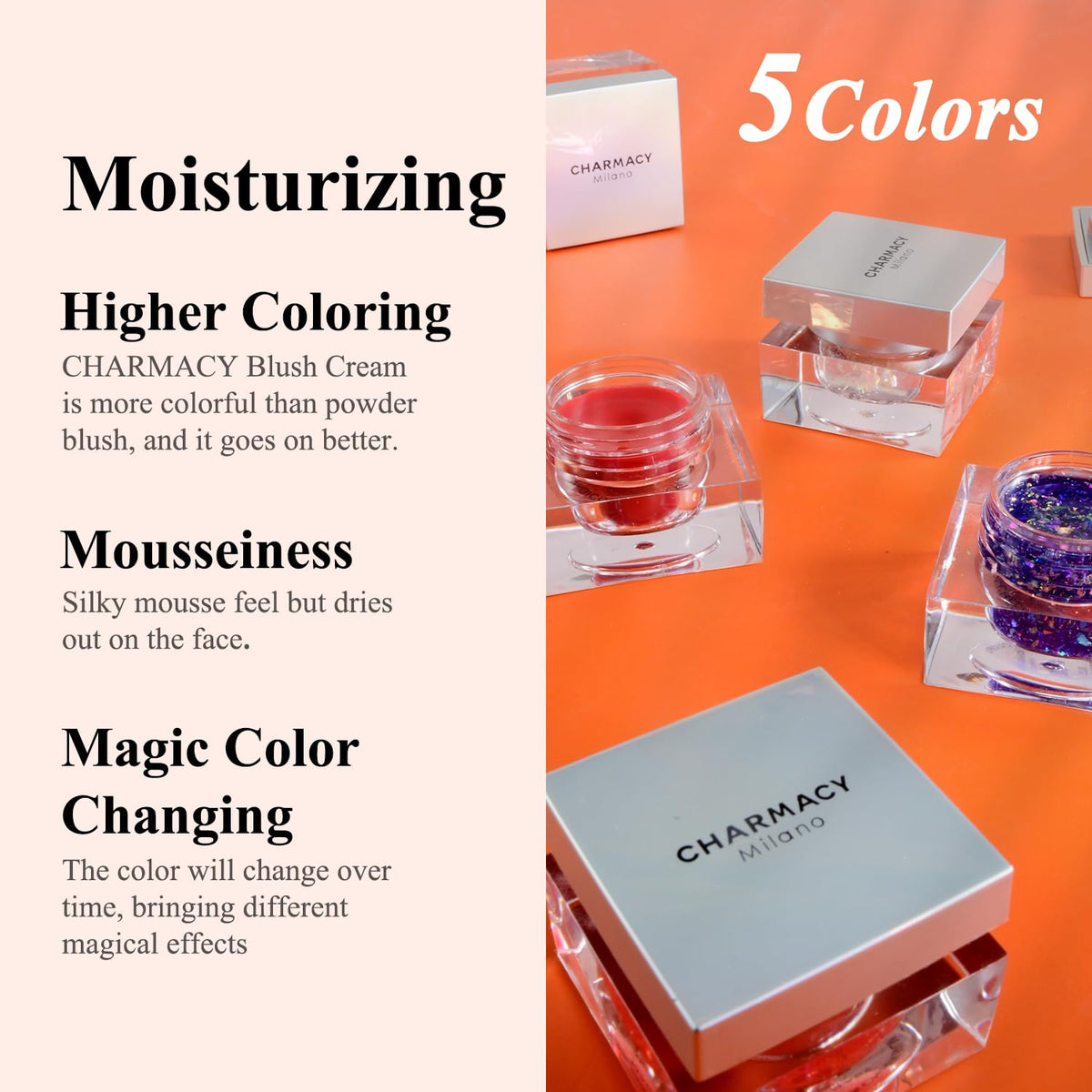 CHARMACY Magic Color Lip & Cheek Balm, PH Color Changing Blusher for Cheeks, Long Lasting Moisturizing Multi Use cream Waterproof Blush Makeup, PERSIMMON JELLY (#04)