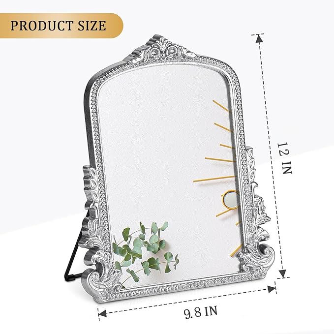 Vintage Makeup Mirror, Vanity Desk Mirror Antique Traditional Tabletop Mirrors, Standing, Hang or Wall Mounted, Adjustable Dress-up Mirrors, Silver Decor for Living Room,Bedroom
