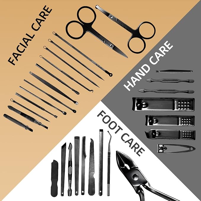 Manicure Set 30 in 1 Nail Clipper Set,RedFlow Nail Clippers,Fingernail & Toenail Clippers,Manicure Tools,Pedicure Tools,Suitable for Travel Manicure Kit (A-Black)