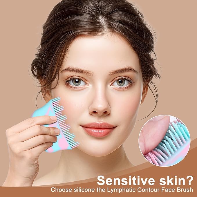 Lymphatic Contour Face Brush, 2026 New Silicone Lymphatic Drainage Massager, Dry Brush Alternative to Gua Sha for Face and Body