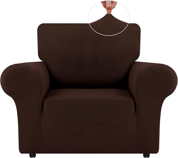 LURKA Stretch Chair Sofa Slipcovers 1 Piece Couch Covers for Sofa Furniture Protector Full Sofa Covers with Elastic Bottom for Kids and Dog (Small, Chocolate)