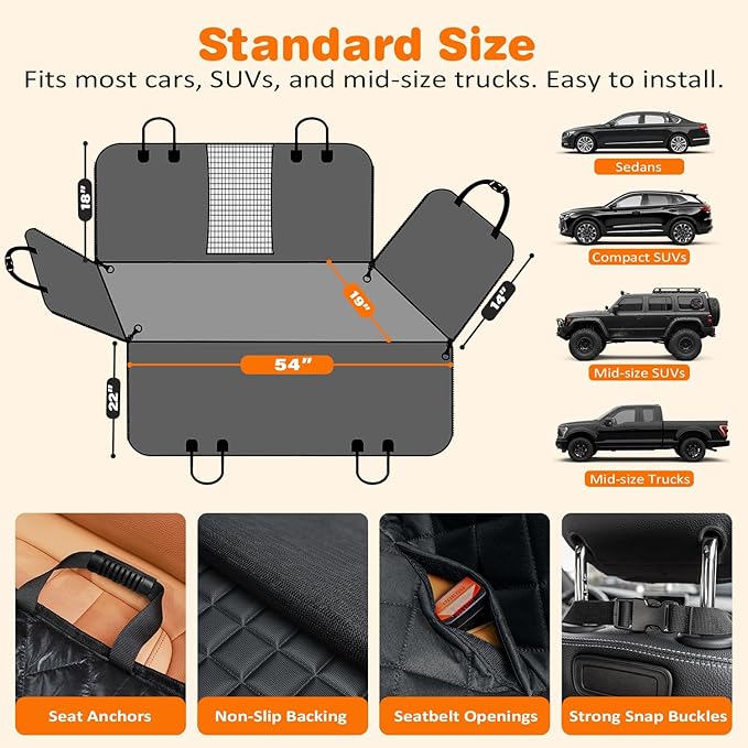 URPOWER 5 in 1 Dog Car Seat Cover for Back Seat, Waterproof Dog Hammock with Mesh Window and Side Flap Pet Car Seat Protector Dogs Backseat Cover for Cars, Mid-Size SUVs & Trucks