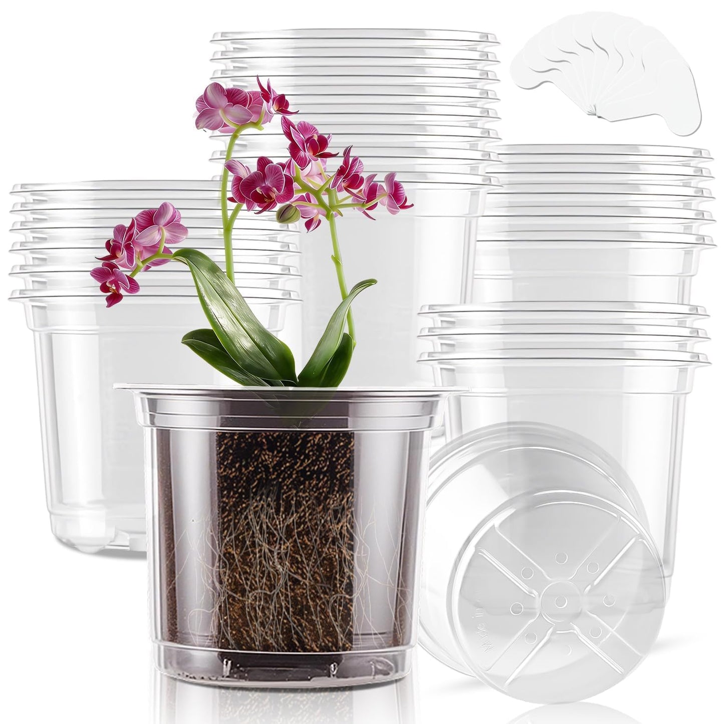 SupKing 6 Inch Clear Nursery Pots,20 Packs Large Plastic Seed Starters Durable Orchid Flower Pots with Drainage Holes for Transplanting Succulents Cuttings Seedlings Bonus 15 Labels