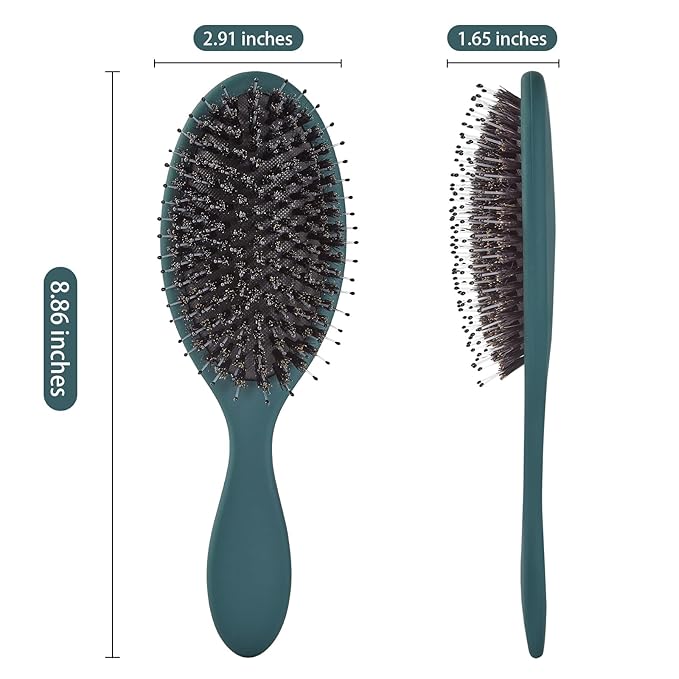 Boar Bristles Hair Brush for Women and Men, Detangling Hair Brush for Smoothing Massage Add Shine, Nylon&Boar Bristles Detangler brush for Hair Healthy (1 Pack-Green)