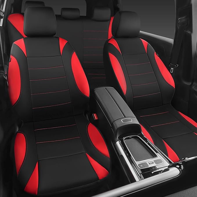 CAR PASS Neoprene Wetsuit Seat Covers, Waterproof Car Seat Covers Full Sets with 5mm Composite EVA, Universal Fit for Car,Sedan, SUV TrucksAnti Slip, Airbag Compatible(Black Red