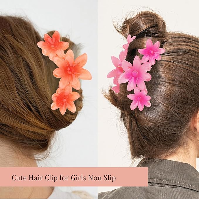 Ondder 4 Pcs Big Flower Hair Clips for Women - Large Matte Claw Clips for Thick Hair, Non-Slip Strong Hold Jaw Clips - Accessories for Women and Girls