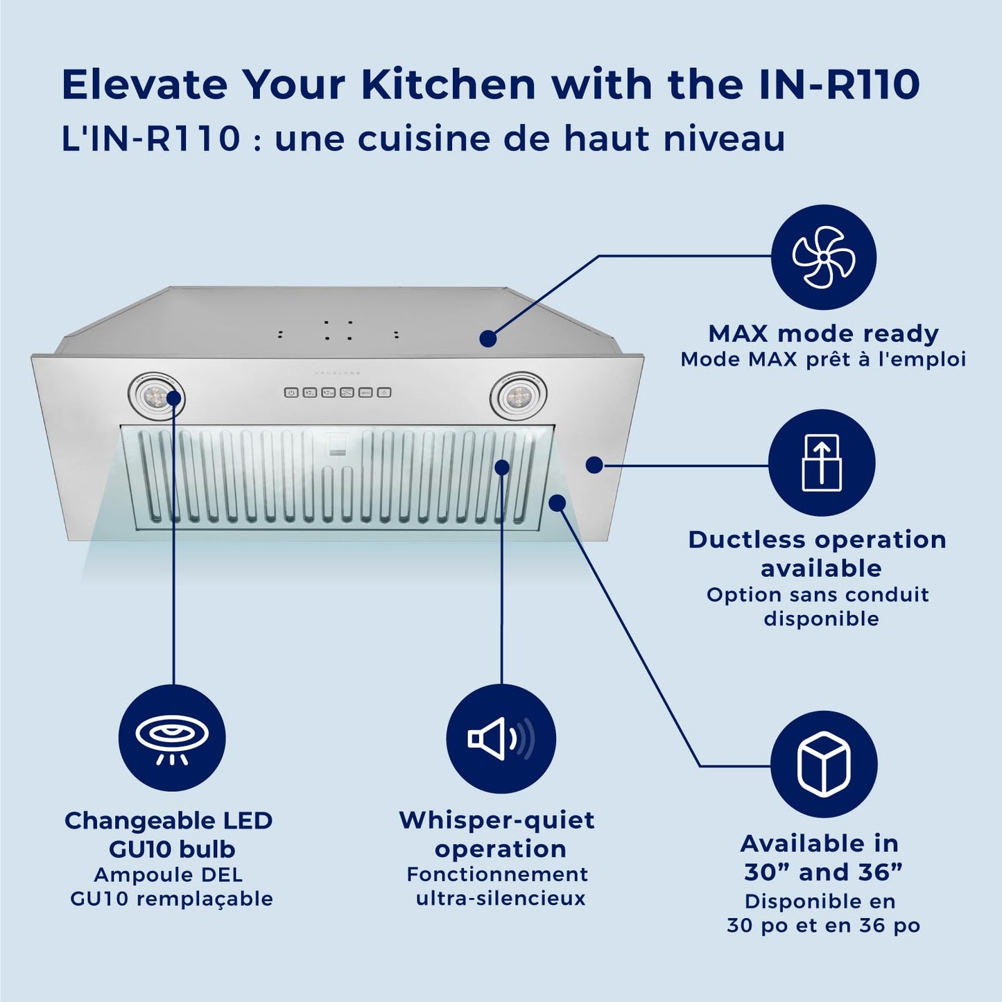 Hauslane Range Hood Insert 30 Inch, Hood Vent for Kitchen| HauSMART™ App & Voice Control |4-Speed Fan, LED GU10 Lights | Dishwasher-Safe Baffle Filters, Stainless Steel Ducted|Ductless Range Hood