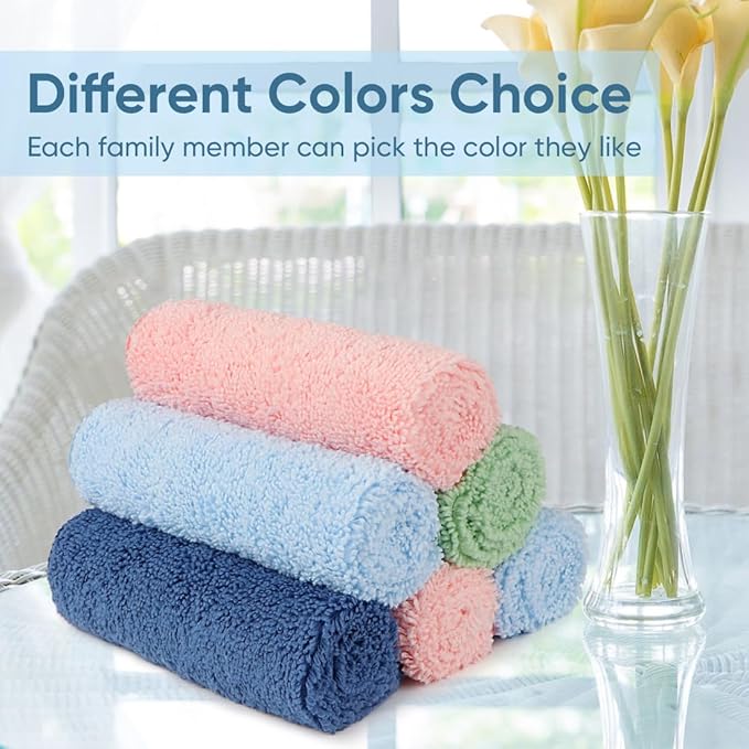 HOMEXCEL Wash Cloths, Quick Drying Face Towel for Showering, Super Absorbent Washcloths for Body Face, All-Occasion for Bathroom Gym Spa Travel, Pink/Light Blue/Green/Navy Blue