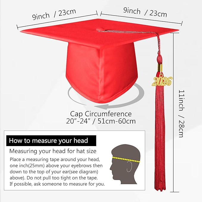 GraduationMall Matte Graduation Cap with 2026 Tassel for High School & Bachelor