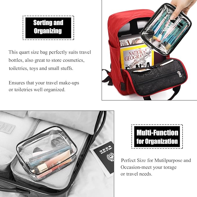 MODENGKONGJIAN TSA Approved Toiletry Bag, 3 Pcs Clear Toiletries Bags Quart Size Travel Makeup Cosmetic Bag for Women Men, Carry on Airport Airline Compliant Bag (Multicolor)
